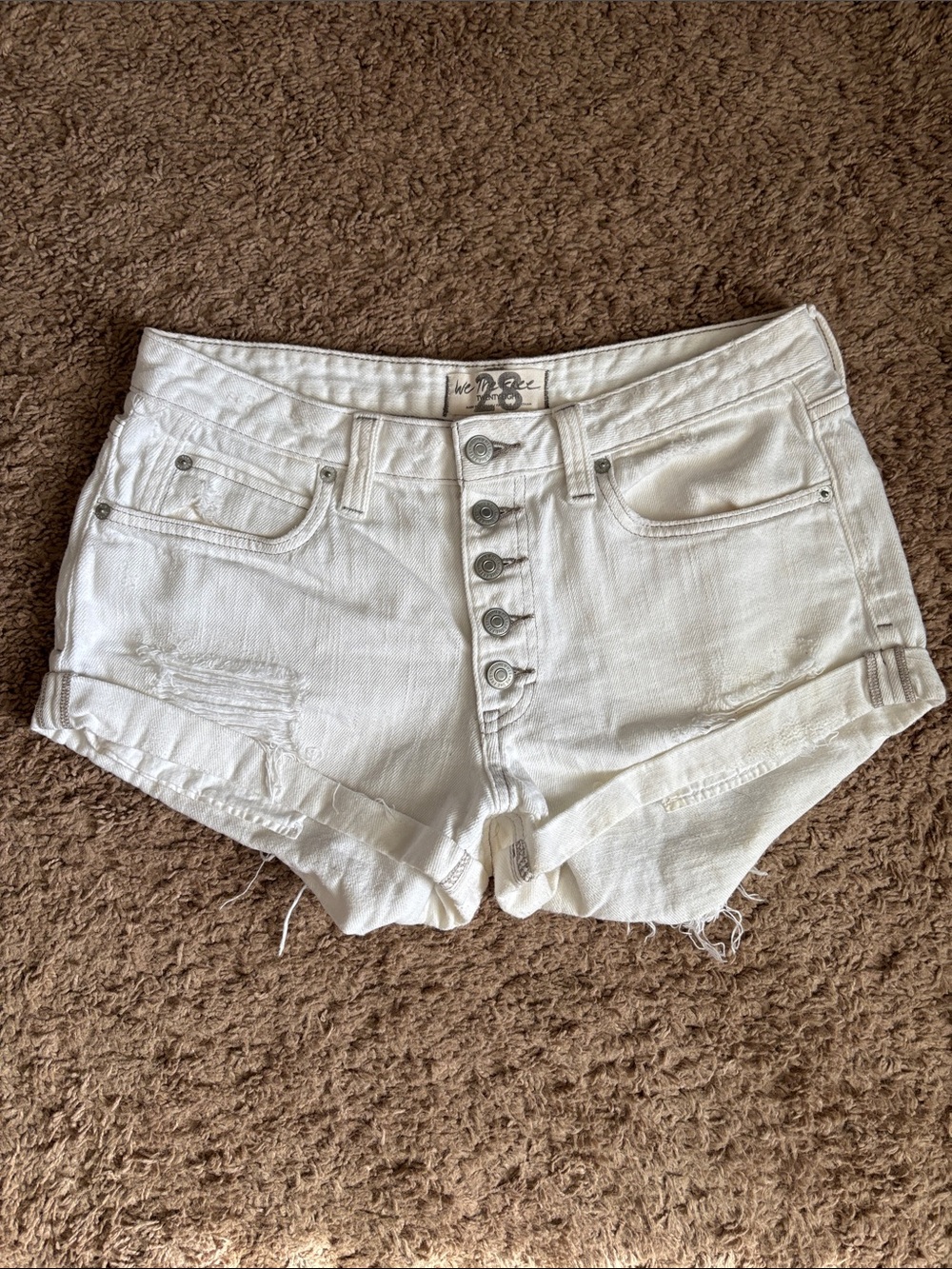 We The Free White Button-Front Denim Women's Shorts